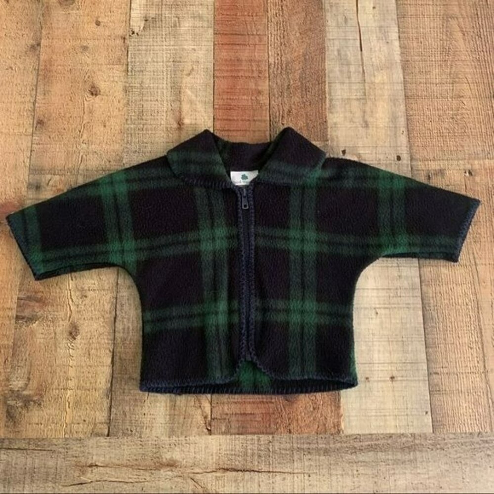 Irish Bundles Vintage Baby Boys Green And Blue Plaid Fleece Jacket 0-9M